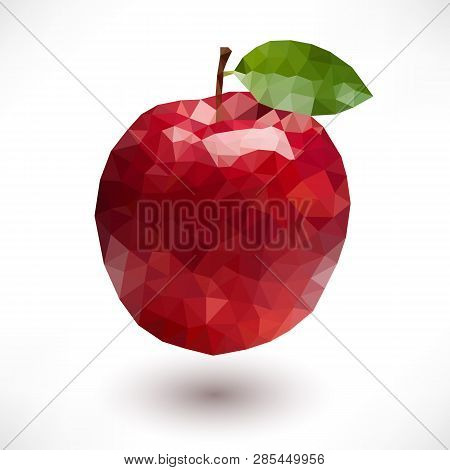Polygonal Red Apple Icon. Low Poly Fruit Isolated On White Background. Triangular Creative Vector Il