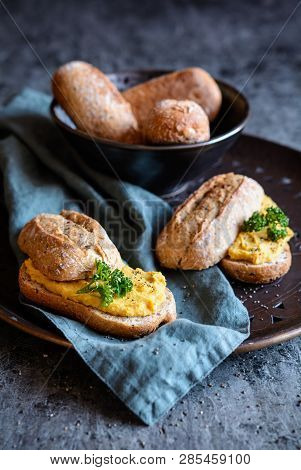 Red Lentil And Sweet Potato Spread, Sprinkled With Chia Seeds