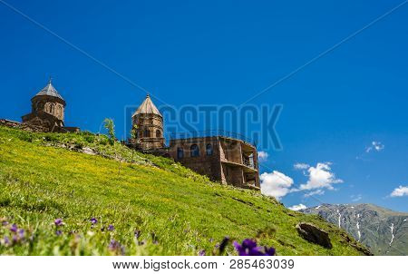 View On Gergeti Trinity Church - Tsminda Sameba - Holy Trinity Church Near The Village Of Gergeti In