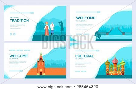 Russia Country Vacation Travel Tour Concept. Traditional Brochure Card Set. Ethnic Template Of Flyea