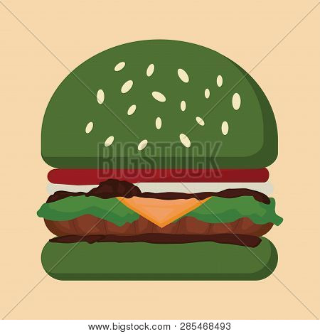 Hamburger Cheese And Beef Fast Food. Vector Drawing