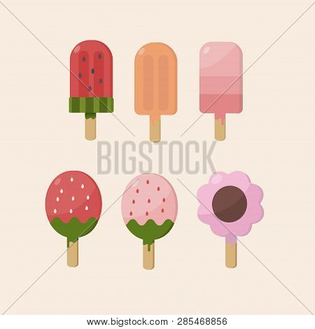 Ice Cream Fruit Strawberryม Watermelon. Vector Drawing
