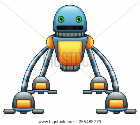 Robot Spider Cartoon With Green Eyes Isolated On White Background