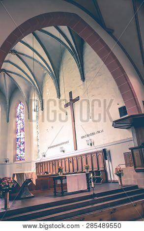 Interlaken, Switzerland - April 19: Schlosskirche Interlaken On April 19. 2015 In Interlaken.