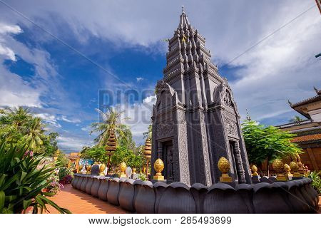 Wat Preah Prom Rath, Siem Reap, Cambodia - October 2018 : Religious Place Name Preah Prom Rath Templ