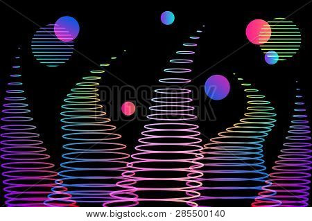 Abstract Background With Gradient Waves And Circles. Colorful Abstract Composition. Vector Illustrat