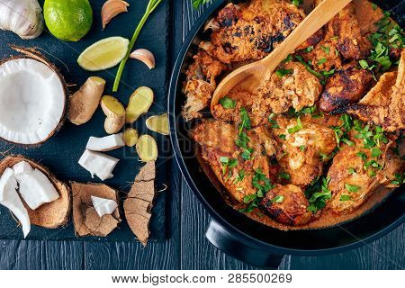 Kuku Paka, Kenyan Chargrilled Chicken Stewed In Creamy Spicy Coconut Sauce Served In Earthenware Sau