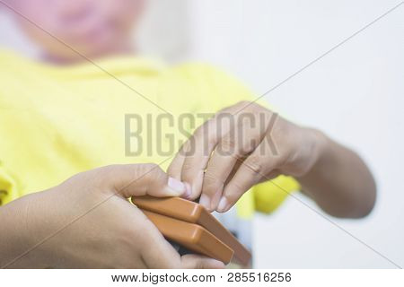 Chaingrai, Thailand -june 19, 2017: Asian Little Boy Playing Plastic Toy, Thailand
