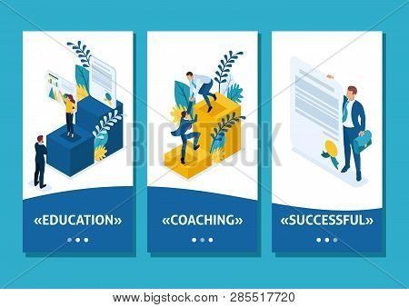 Isometric Template App Conceptual Education And Coaching Is The Key To Success. Diplomas And Knowled