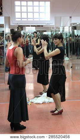 Seville, Spain - July 12, 2011: Teacher Of Flamenco Dancer Leonor Leal Conducts Classes In The Dance