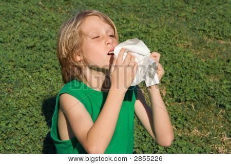 Bambino con Hayfever Allergy soffiando il naso