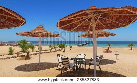Idylic Hotel Beach With Sun Umbrelas, Red Sea, Egypt