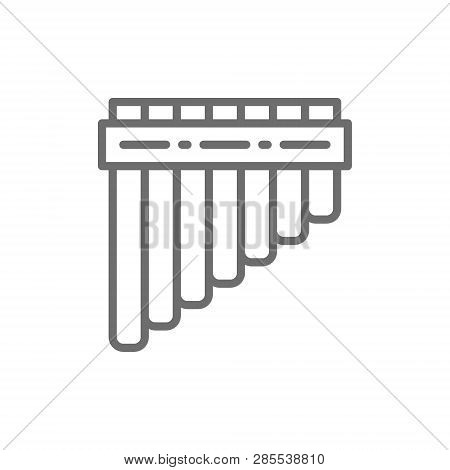 Pan Pipes, Bamboo Peruvian Flute Line Icon.