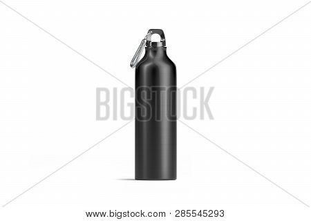 Blank Black Metal Sport Bottle Mock Up, Isolated, Front View, 3d Rendering. Empty Steel Cam Mockup. 