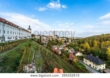 Kutna Hora, Czech Republic - October 26, 2018: View Of The Historical Part Of The Town From The Terr