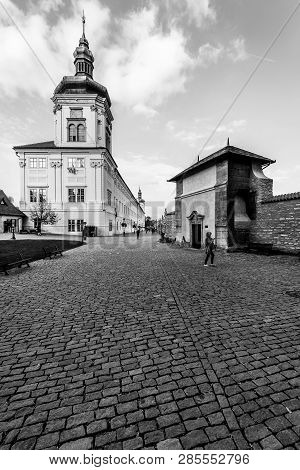 Kutna Hora, Czech Republic - October 26, 2018: Pedestrian Street (terrace) Barborska, Jesuit College