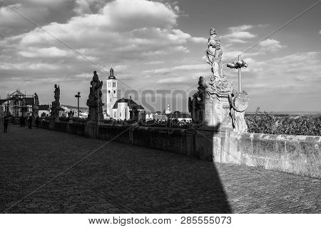 Kutna Hora, Czech Republic - October 26, 2018: Pedestrian Street (terrace) Barborska. Kutna Hora Is 