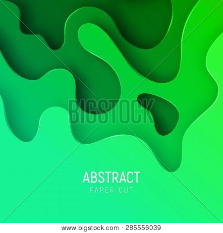 Banner With 3d Abstract Paper Cut Waves And Background With The Most Popular Color Ufo Green. Vector