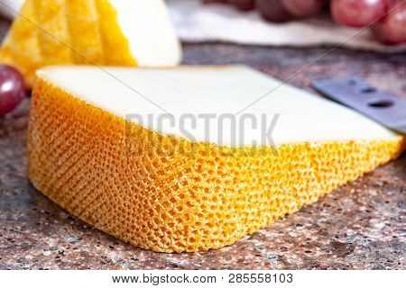 French Yellow Cheeses, Pur Brebis Sheep Melk Cheese Fron Pyrenees And Saint Paulin Creamy, Mild, Sem