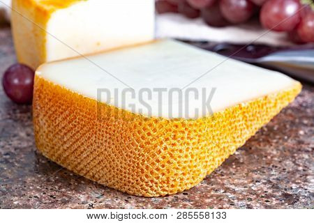 French Yellow Cheeses, Pur Brebis Sheep Melk Cheese Fron Pyrenees And Saint Paulin Creamy, Mild, Sem