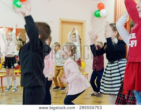 Gomel, Belarus - February 22, 2019: Matinee In Kindergarten Dedicated To The Day Of The Soviet Army.