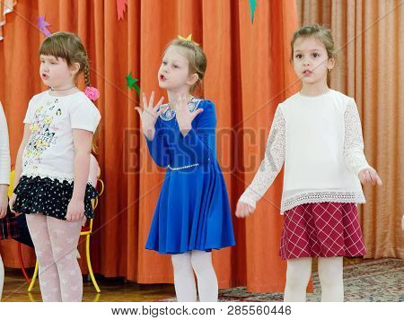 Gomel, Belarus - February 22, 2019: Matinee In Kindergarten Dedicated To The Day Of The Soviet Army.