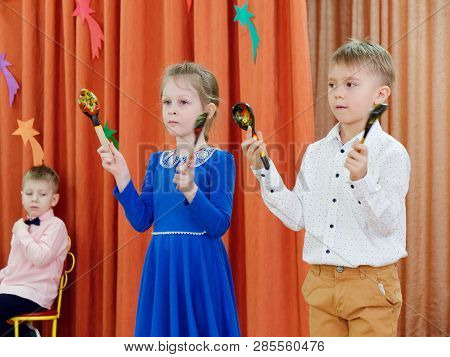 Gomel, Belarus - February 22, 2019: Matinee In Kindergarten Dedicated To The Day Of The Soviet Army.