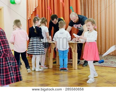 Gomel, Belarus - February 22, 2019: Matinee In Kindergarten Dedicated To The Day Of The Soviet Army.