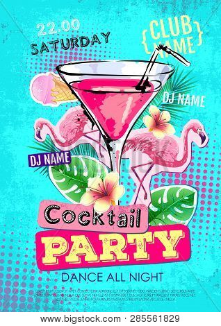 Summer Cocktail Party Disco Poster Design. Zine Cutlure Style