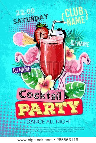 Summer Cocktail Party Disco Poster Design. Zine Cutlure Style