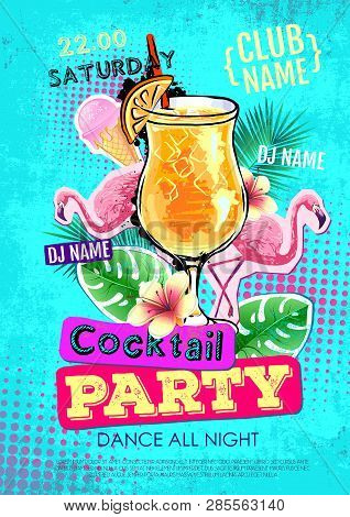 Summer Cocktail Party Disco Poster Design. Zine Cutlure Style