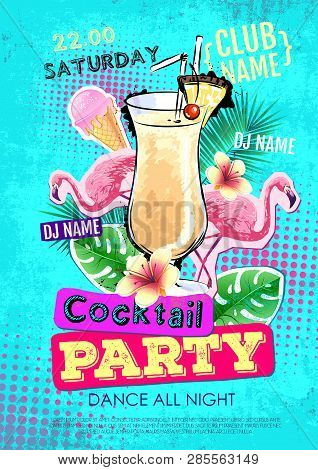 Summer Cocktail Party Disco Poster Design. Zine Cutlure Style