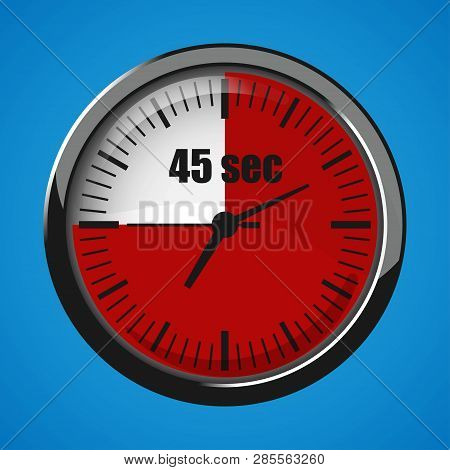 Fourty Five Seconds Clock On Blue Background. Clock 3d Icon. Stopwatch Icon.