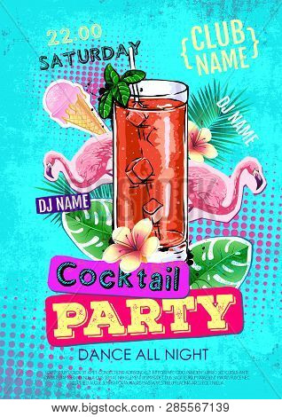 Summer Cocktail Party Disco Poster Design. Zine Cutlure Style