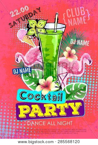 Summer Cocktail Party Disco Poster Design. Zine Cutlure Style