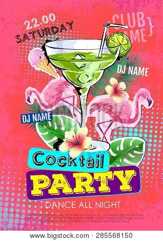Summer Cocktail Party Disco Poster Design. Zine Cutlure Style