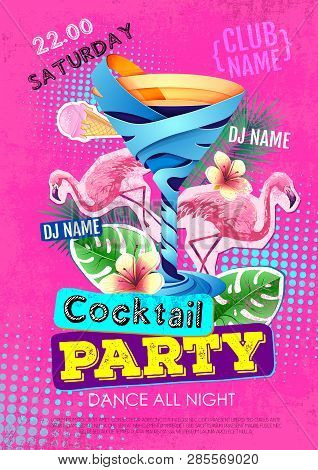 Summer Cocktail Party Disco Poster Design. Zine Cutlure Style