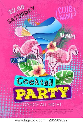 Summer Cocktail Party Disco Poster Design. Zine Cutlure Style