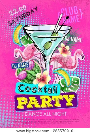 Cocktail Party Disco Poster Design. Zine Cutlure Style