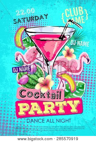 Cocktail Party Disco Poster Design. Zine Cutlure Style
