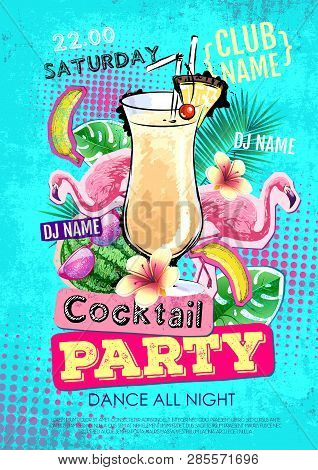 Cocktail Party Disco Poster Design. Zine Cutlure Style