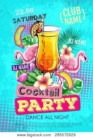 Cocktail Party Disco Poster Design. Zine Cutlure Style