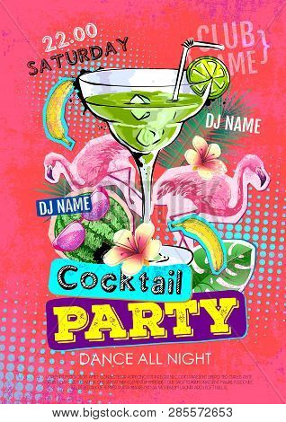 Cocktail Party Disco Poster Design. Zine Cutlure Style