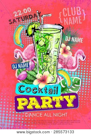 Cocktail Party Disco Poster Design. Zine Cutlure Style