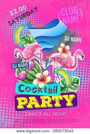 Cocktail Party Disco Poster Design. Zine Cutlure Style