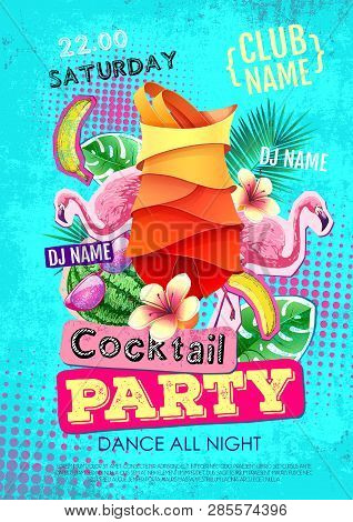 Cocktail Party Disco Poster Design. Zine Cutlure Style