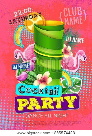 Cocktail Party Disco Poster Design. Zine Cutlure Style