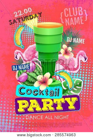Cocktail Party Disco Poster Design. Zine Cutlure Style