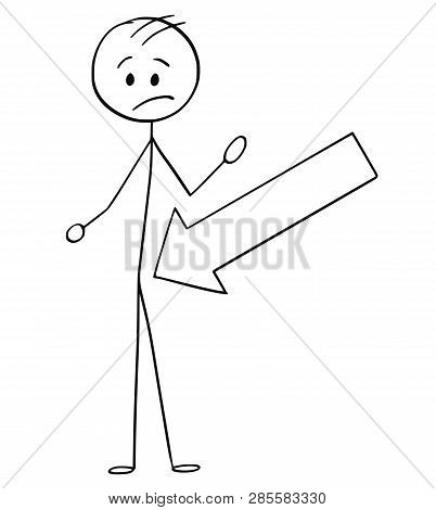Cartoon Stick Figure Drawing Conceptual Illustration Of Big Arrow Pointing At Crotch Or Crutch Or Gr