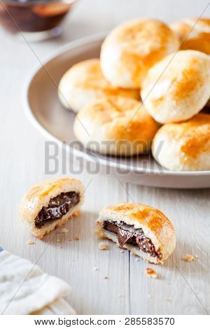 Small Brioche With Chocolate Close-up